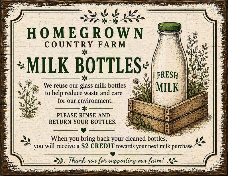 Milk bottle return policy sign