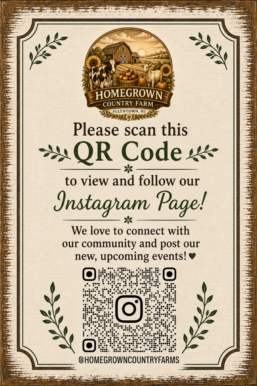 Scan to follow @homegrowncountryfarms on Instagram